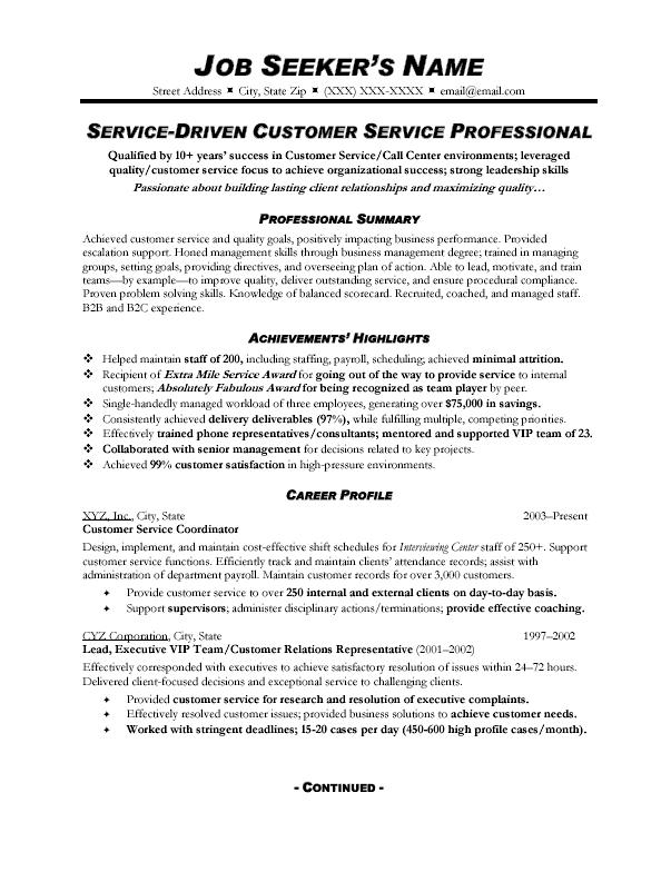 customer service resume sample